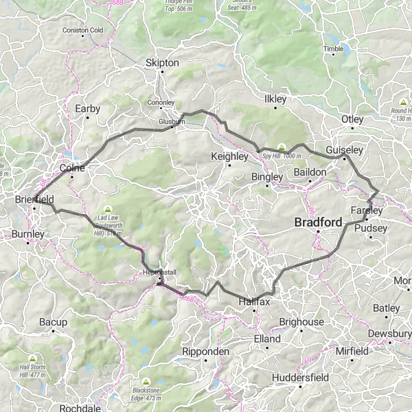 Map miniature of "Burnley and Pendle Epic Loop" cycling inspiration in Lancashire, United Kingdom. Generated by Tarmacs.app cycling route planner