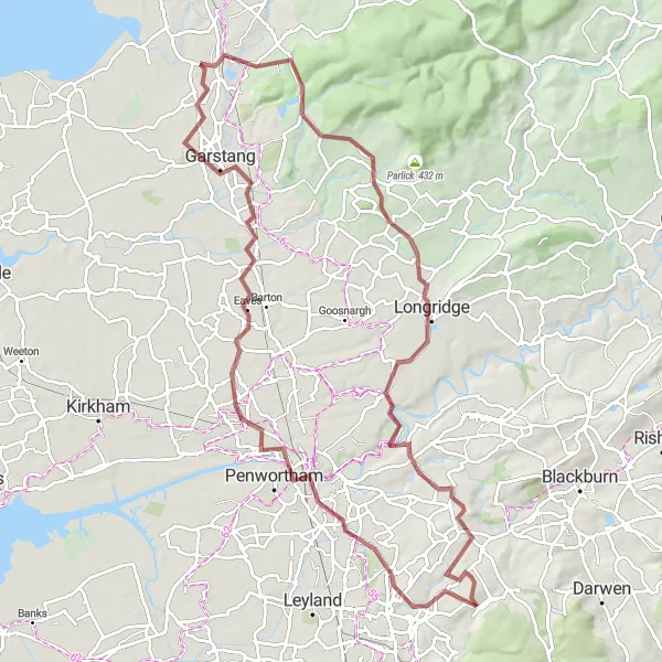 Map miniature of "Wyresdale Explorer" cycling inspiration in Lancashire, United Kingdom. Generated by Tarmacs.app cycling route planner