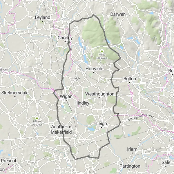 Map miniature of "Belmont Panorama" cycling inspiration in Lancashire, United Kingdom. Generated by Tarmacs.app cycling route planner