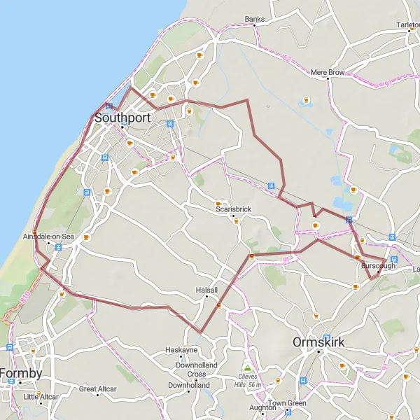 Map miniature of "Halsall Gravel Ride" cycling inspiration in Lancashire, United Kingdom. Generated by Tarmacs.app cycling route planner