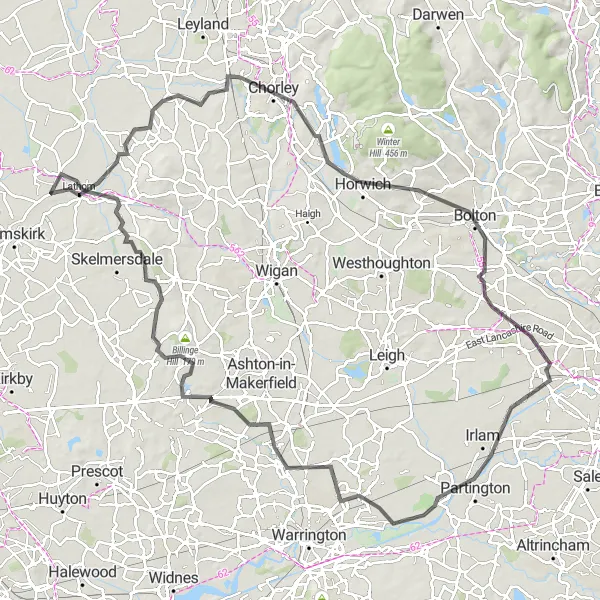 Map miniature of "Euxton Loop" cycling inspiration in Lancashire, United Kingdom. Generated by Tarmacs.app cycling route planner