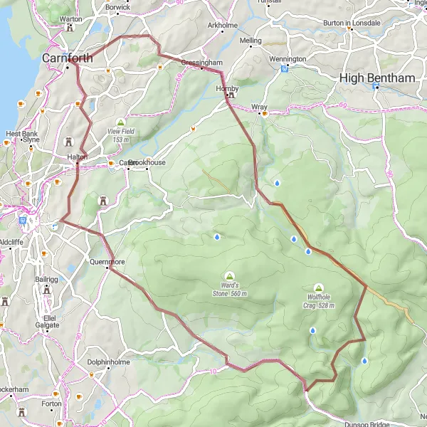 Map miniature of "Gravel Adventure" cycling inspiration in Lancashire, United Kingdom. Generated by Tarmacs.app cycling route planner