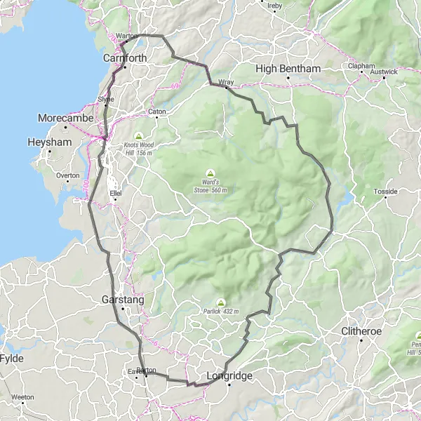 Map miniature of "The Lancashire Loop" cycling inspiration in Lancashire, United Kingdom. Generated by Tarmacs.app cycling route planner