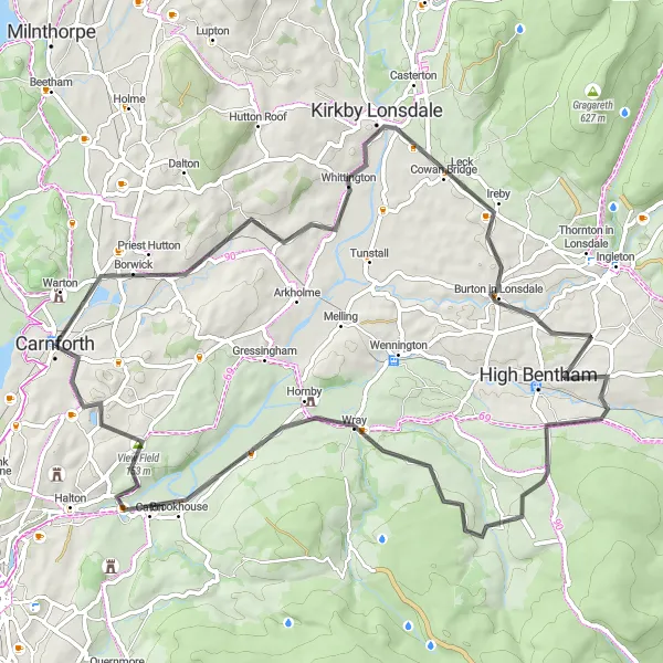 Map miniature of "Lancaster Loop" cycling inspiration in Lancashire, United Kingdom. Generated by Tarmacs.app cycling route planner