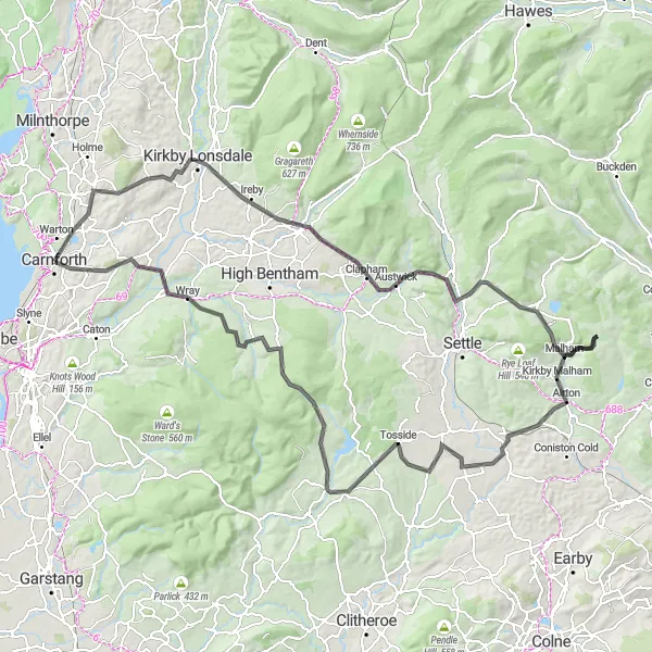 Map miniature of "Three Peaks Challenge" cycling inspiration in Lancashire, United Kingdom. Generated by Tarmacs.app cycling route planner
