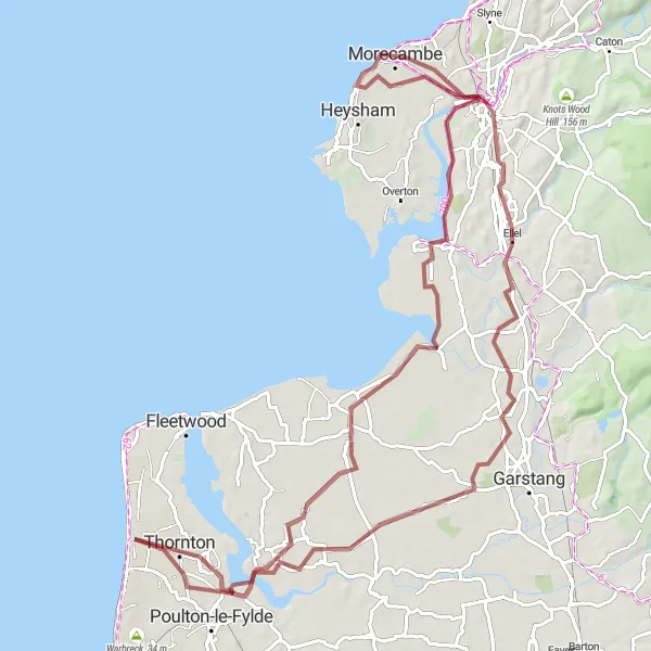 Map miniature of "Coastal Gravel Adventure" cycling inspiration in Lancashire, United Kingdom. Generated by Tarmacs.app cycling route planner