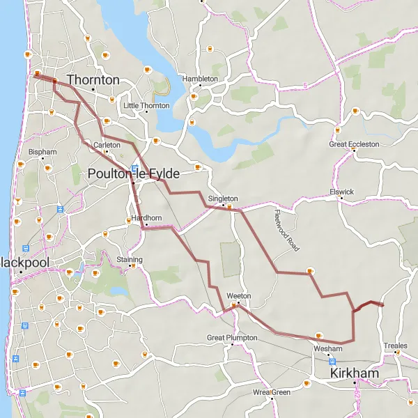 Map miniature of "Gravel Adventure around Wyre" cycling inspiration in Lancashire, United Kingdom. Generated by Tarmacs.app cycling route planner