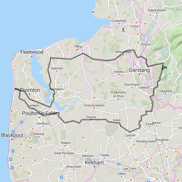 Map miniature of "Cleveleys Loop" cycling inspiration in Lancashire, United Kingdom. Generated by Tarmacs.app cycling route planner