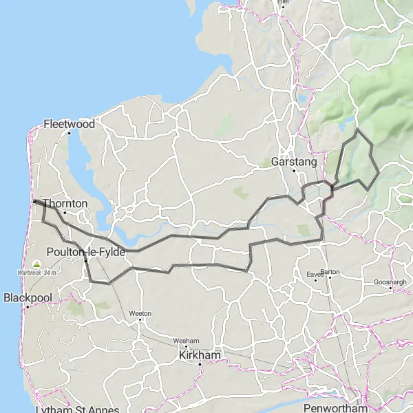 Map miniature of "Scenic Road Loop of Lancashire" cycling inspiration in Lancashire, United Kingdom. Generated by Tarmacs.app cycling route planner
