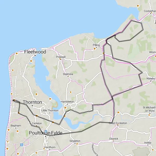 Map miniature of "Coastal Road Escape" cycling inspiration in Lancashire, United Kingdom. Generated by Tarmacs.app cycling route planner