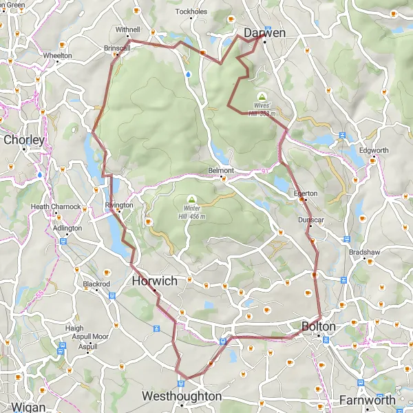 Map miniature of "The Scenic Gravel Loop" cycling inspiration in Lancashire, United Kingdom. Generated by Tarmacs.app cycling route planner