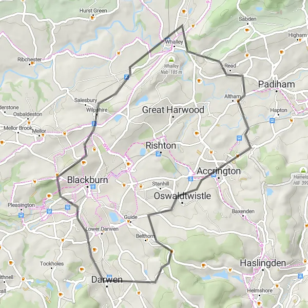 Map miniature of "Darwen Loop" cycling inspiration in Lancashire, United Kingdom. Generated by Tarmacs.app cycling route planner