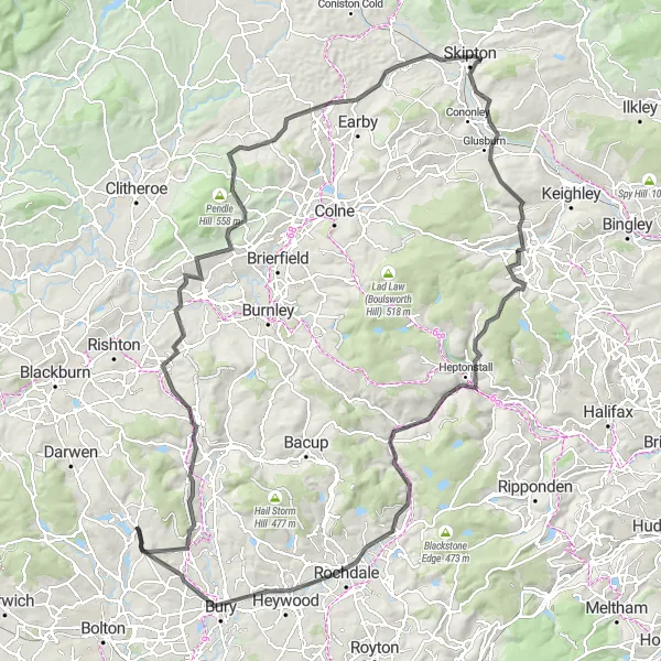 Map miniature of "Lancashire Road Challenge" cycling inspiration in Lancashire, United Kingdom. Generated by Tarmacs.app cycling route planner