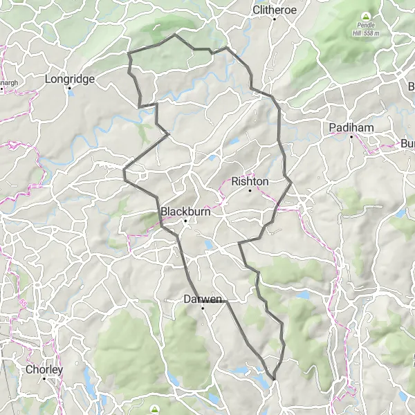 Map miniature of "Darwen Adventure" cycling inspiration in Lancashire, United Kingdom. Generated by Tarmacs.app cycling route planner