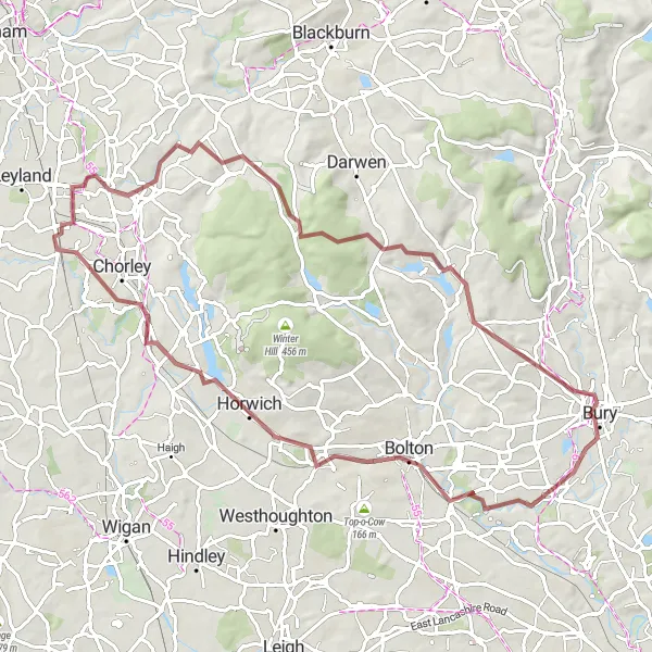 Map miniature of "Pennine Trail" cycling inspiration in Lancashire, United Kingdom. Generated by Tarmacs.app cycling route planner