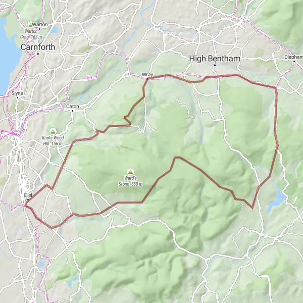 Map miniature of "Gravel Adventure" cycling inspiration in Lancashire, United Kingdom. Generated by Tarmacs.app cycling route planner