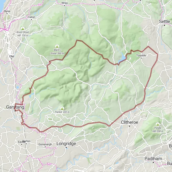 Map miniature of "The Ultimate Gravel Challenge" cycling inspiration in Lancashire, United Kingdom. Generated by Tarmacs.app cycling route planner