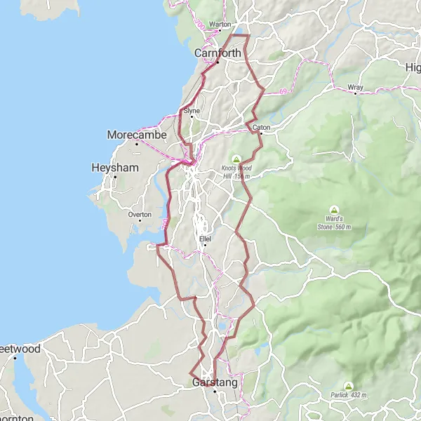 Map miniature of "Scenic Gravel Ride from Garstang to Cockerham" cycling inspiration in Lancashire, United Kingdom. Generated by Tarmacs.app cycling route planner