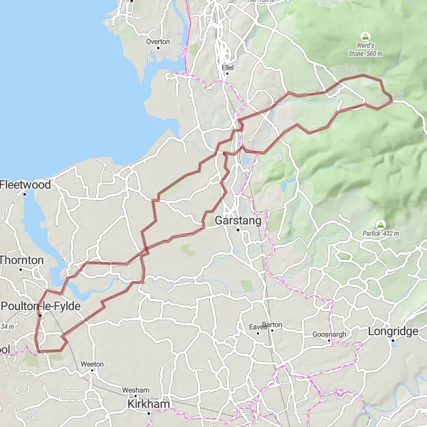 Map miniature of "Gravel Exploration in Lancashire" cycling inspiration in Lancashire, United Kingdom. Generated by Tarmacs.app cycling route planner