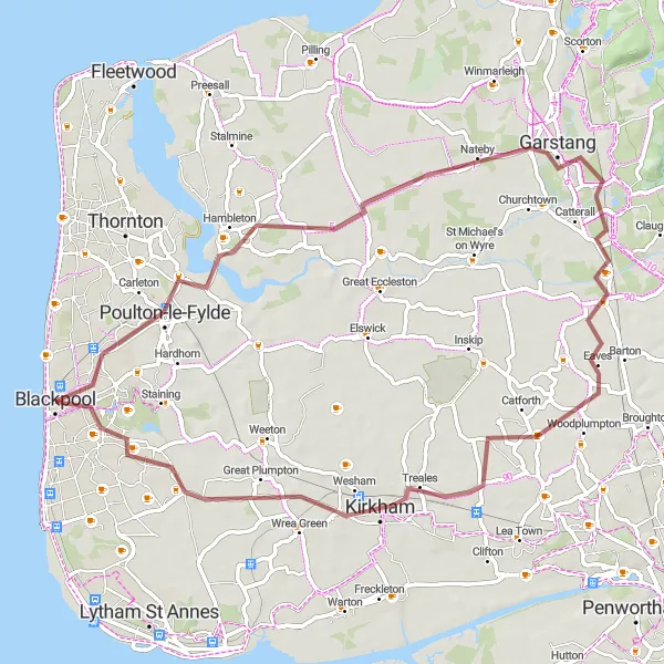 Map miniature of "Lancashire Gravel Explorer" cycling inspiration in Lancashire, United Kingdom. Generated by Tarmacs.app cycling route planner