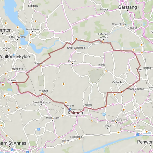 Map miniature of "The Gravel Adventure" cycling inspiration in Lancashire, United Kingdom. Generated by Tarmacs.app cycling route planner