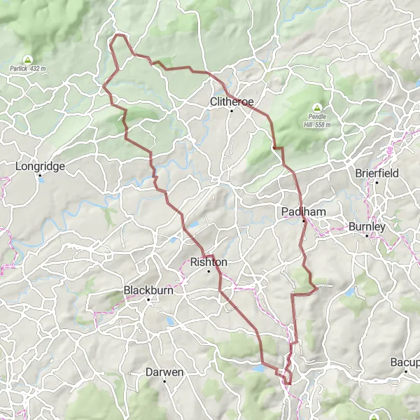 Map miniature of "Pennine Hills Explorer" cycling inspiration in Lancashire, United Kingdom. Generated by Tarmacs.app cycling route planner