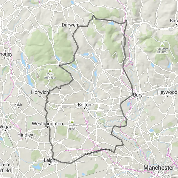 Map miniature of "Road Explorer's Delight" cycling inspiration in Lancashire, United Kingdom. Generated by Tarmacs.app cycling route planner