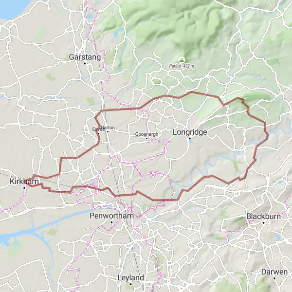 Map miniature of "Kirkham to Salwick Gravel Loop" cycling inspiration in Lancashire, United Kingdom. Generated by Tarmacs.app cycling route planner