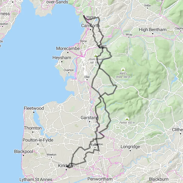 Map miniature of "Lancashire Explorer" cycling inspiration in Lancashire, United Kingdom. Generated by Tarmacs.app cycling route planner