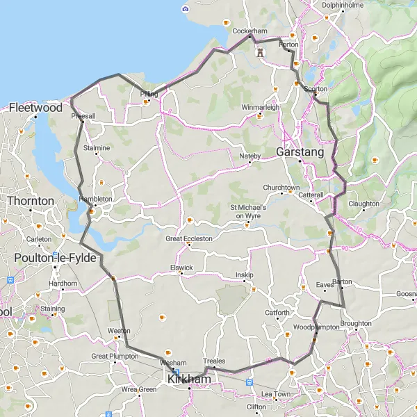 Map miniature of "Wesham to Salwick Road Loop" cycling inspiration in Lancashire, United Kingdom. Generated by Tarmacs.app cycling route planner