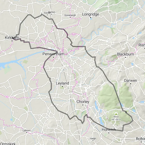 Map miniature of "Ultimate Cycling Challenge: Kirkham to Newton-with-Scales" cycling inspiration in Lancashire, United Kingdom. Generated by Tarmacs.app cycling route planner