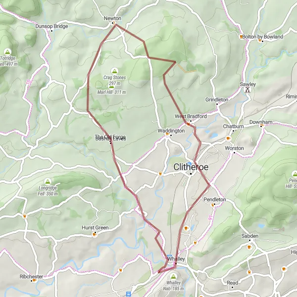 Map miniature of "The Gravel Explorer" cycling inspiration in Lancashire, United Kingdom. Generated by Tarmacs.app cycling route planner