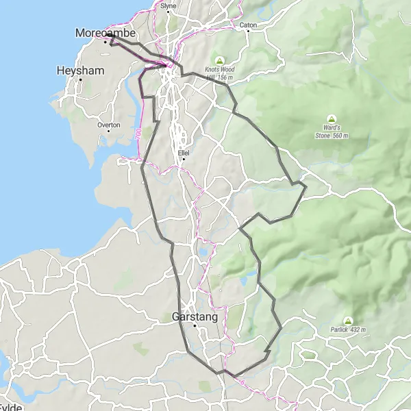 Map miniature of "Scenic Countryside Road Loop" cycling inspiration in Lancashire, United Kingdom. Generated by Tarmacs.app cycling route planner