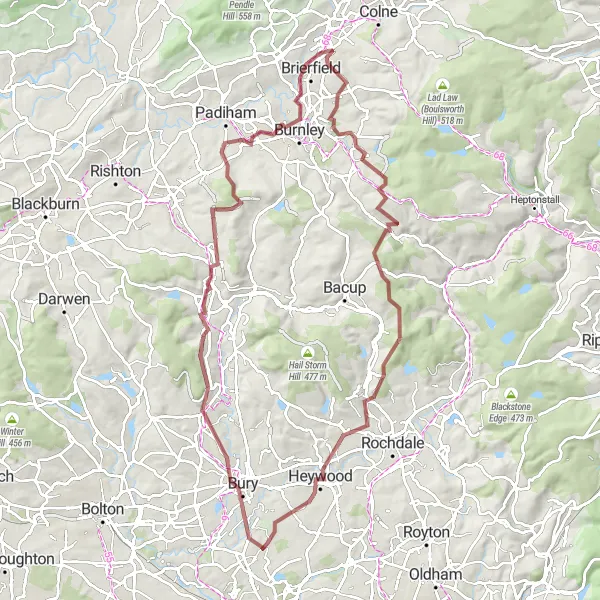 Map miniature of "Lancashire Gravel Adventure" cycling inspiration in Lancashire, United Kingdom. Generated by Tarmacs.app cycling route planner