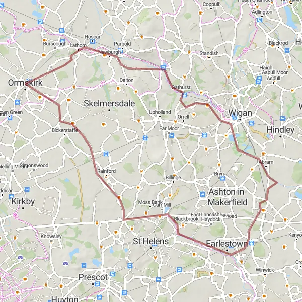 Map miniature of "Gravel Adventure" cycling inspiration in Lancashire, United Kingdom. Generated by Tarmacs.app cycling route planner