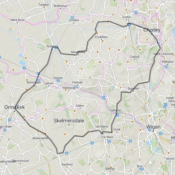 Map miniature of "Countryside Explorer" cycling inspiration in Lancashire, United Kingdom. Generated by Tarmacs.app cycling route planner