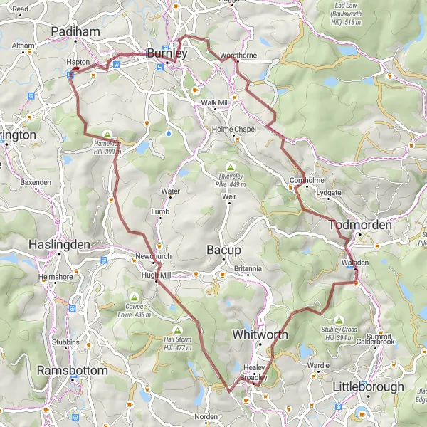 Map miniature of "The Pennine Gravel Adventure" cycling inspiration in Lancashire, United Kingdom. Generated by Tarmacs.app cycling route planner