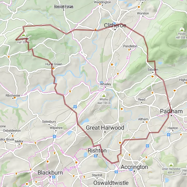 Map miniature of "The Dinckley Gravel Adventure" cycling inspiration in Lancashire, United Kingdom. Generated by Tarmacs.app cycling route planner