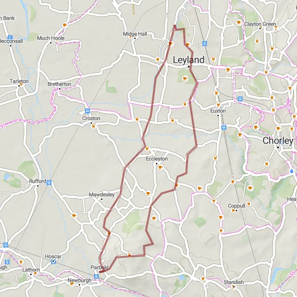 Map miniature of "Leyland Loop" cycling inspiration in Lancashire, United Kingdom. Generated by Tarmacs.app cycling route planner