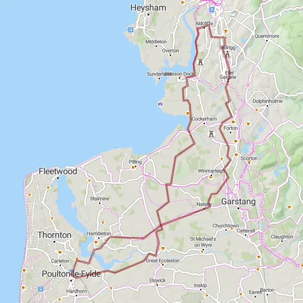 Map miniature of "The Gravel Escapade" cycling inspiration in Lancashire, United Kingdom. Generated by Tarmacs.app cycling route planner