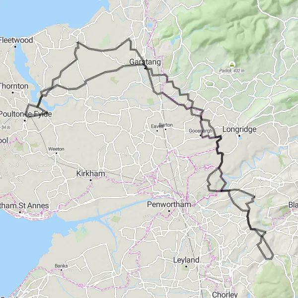 Map miniature of "The Lancashire Loop" cycling inspiration in Lancashire, United Kingdom. Generated by Tarmacs.app cycling route planner