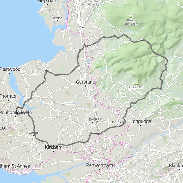 Map miniature of "Hidden Gem Hills" cycling inspiration in Lancashire, United Kingdom. Generated by Tarmacs.app cycling route planner