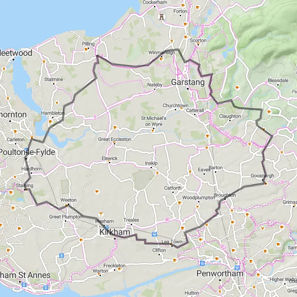 Map miniature of "Scenic Countryside Ride" cycling inspiration in Lancashire, United Kingdom. Generated by Tarmacs.app cycling route planner