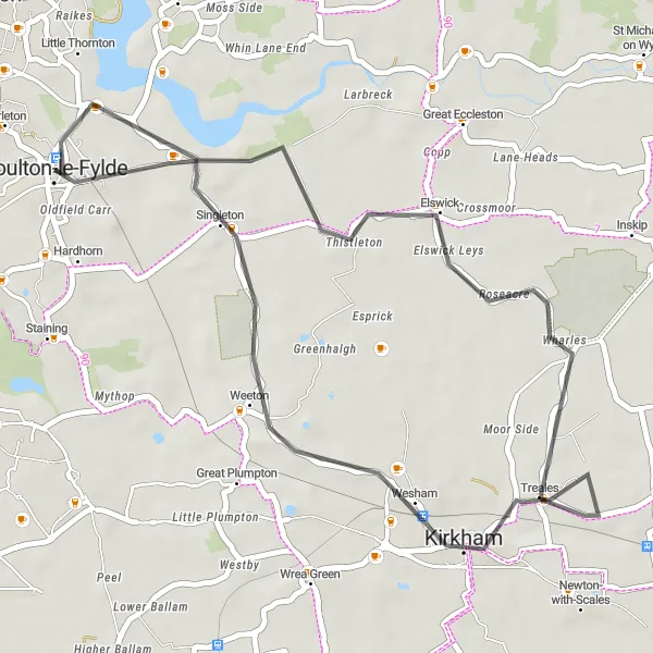 Map miniature of "Rural Charm Loop" cycling inspiration in Lancashire, United Kingdom. Generated by Tarmacs.app cycling route planner