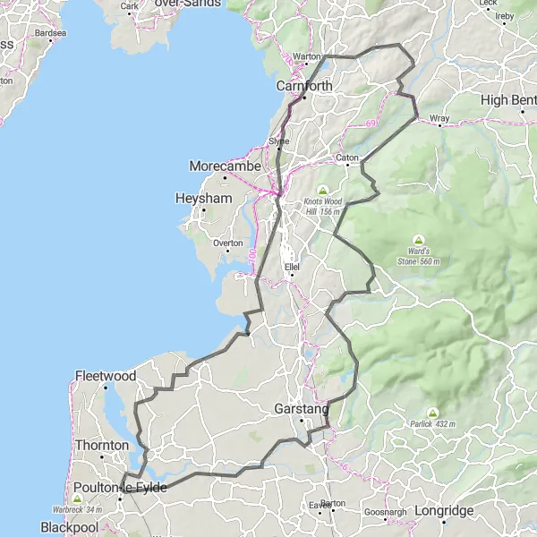 Map miniature of "Exploring the Hills and Villages" cycling inspiration in Lancashire, United Kingdom. Generated by Tarmacs.app cycling route planner