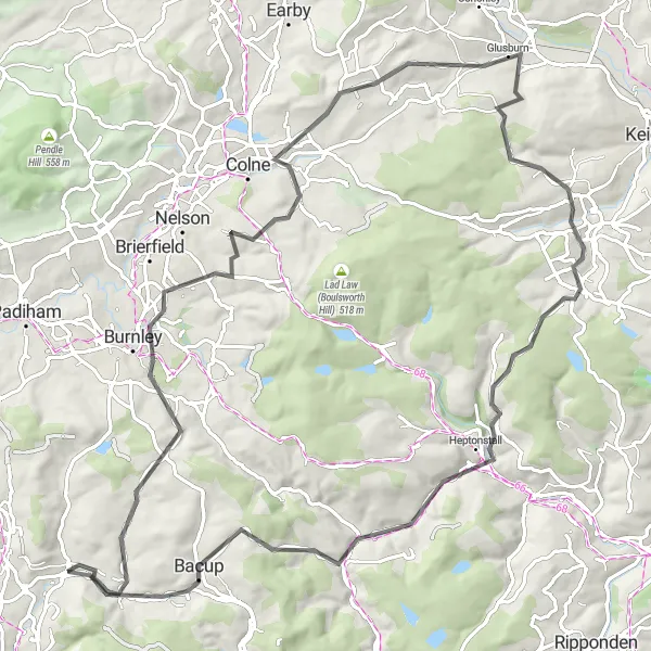 Map miniature of "The Valley Explorer" cycling inspiration in Lancashire, United Kingdom. Generated by Tarmacs.app cycling route planner