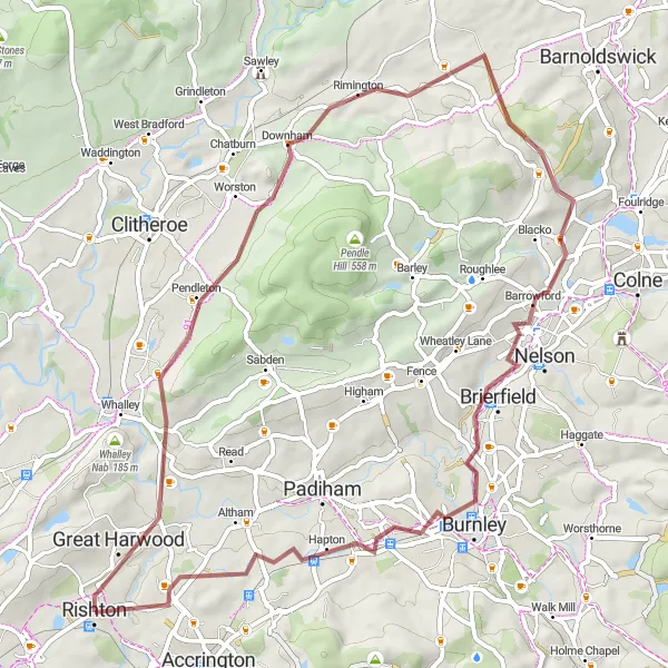 Map miniature of "Scenic Gravel Loop: Ribble Valley" cycling inspiration in Lancashire, United Kingdom. Generated by Tarmacs.app cycling route planner