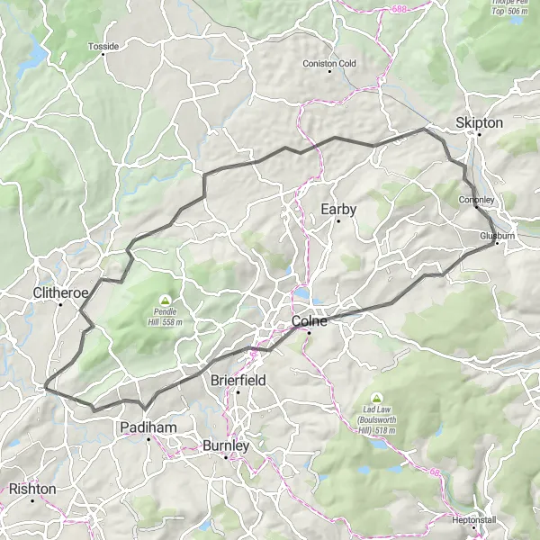 Map miniature of "The Wiswell Loop" cycling inspiration in Lancashire, United Kingdom. Generated by Tarmacs.app cycling route planner