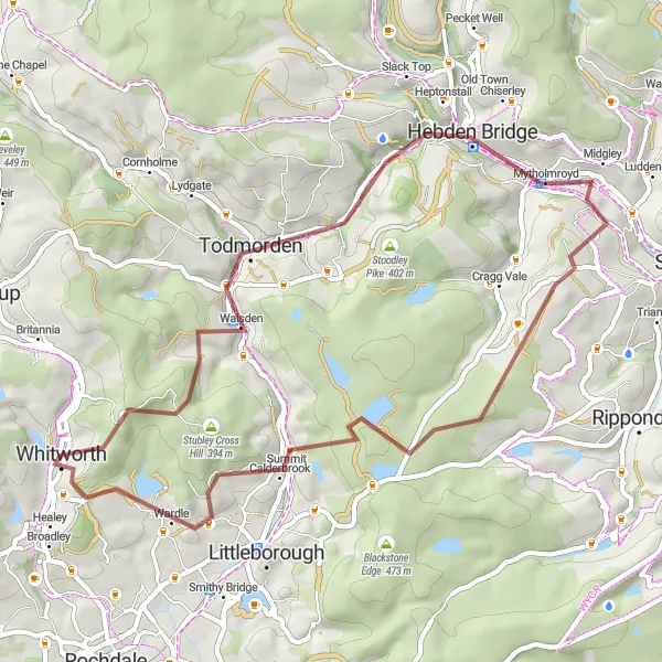 Map miniature of "Todmorden to Wadsworth Moor" cycling inspiration in Lancashire, United Kingdom. Generated by Tarmacs.app cycling route planner