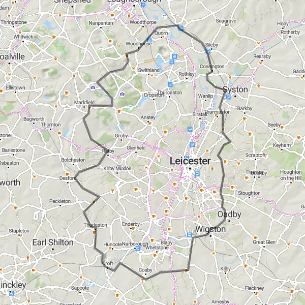 Map miniature of "The Barrow Adventure" cycling inspiration in Leicestershire, Rutland and Northamptonshire, United Kingdom. Generated by Tarmacs.app cycling route planner